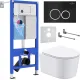 Унитаз подвесной Roxen Simple Compact в комплекте с инсталляцией StounFix Dual Fresh 6 в 1 911522 кнопка: черный матовый