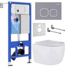 Унитаз подвесной Roxen Porto в комплекте с инсталляцией StounFix Dual Fresh 6 в 1 966397 кнопка: серый бетон
