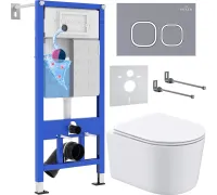 Унитаз подвесной Roxen Simple Compact в комплекте с инсталляцией StounFix Dual Fresh 6 в 1 966428 кнопка: серый бетон