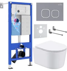 Унитаз подвесной Roxen Simple Compact в комплекте с инсталляцией StounFix Dual Fresh 6 в 1 966428 кнопка: серый бетон