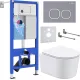 Унитаз подвесной Roxen Simple Compact в комплекте с инсталляцией StounFix Dual Fresh 6 в 1 966428 кнопка: серый бетон