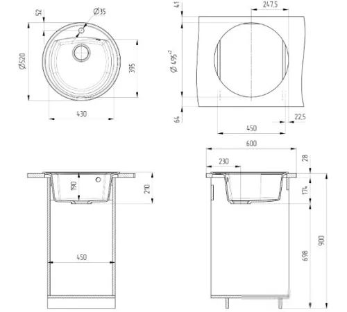 Кухонная мойка Ulgran U-603 308 черный