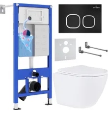 Унитаз подвесной Roxen Antares One Rimless 6 в 1 StounFix Dual Fresh 543169 кнопка: черный матовый