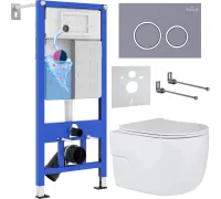 Унитаз подвесной Roxen Porto в комплекте с инсталляцией StounFix Dual Fresh 6 в 1 966078 кнопка: серый бетон