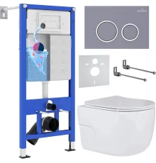 Унитаз подвесной Roxen Porto в комплекте с инсталляцией StounFix Dual Fresh 6 в 1 966078 кнопка: серый бетон