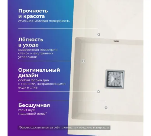 Кухонная мойка Polygran Blade 780 белый хлопок