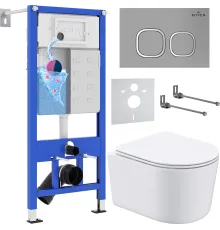 Унитаз подвесной Roxen Simple Compact в комплекте с инсталляцией StounFix Dual Fresh 6 в 1 919136 кнопка: хром матовый