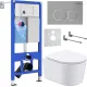 Унитаз подвесной Roxen Simple Compact в комплекте с инсталляцией StounFix Dual Fresh 6 в 1 919136 кнопка: хром матовый