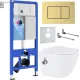 Унитаз подвесной Roxen Antares Bidet в комплекте с инсталляцией StounFix Dual Fresh 6 в 1 968457 кнопка: брашированное золото