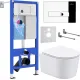 Унитаз подвесной Roxen Simple Compact в комплекте с инсталляцией StounFix Dual Fresh 6 в 1 932469 кнопка: хром глянец