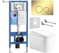 Унитаз подвесной Roxen Martin в комплекте с инсталляцией StounFix Dual Fresh 6 в 1 868486 кнопка: золото