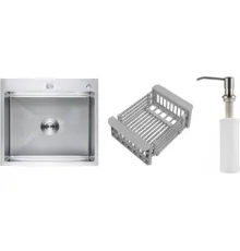 Кухонная мойка Schtoff Best Premium Silver 5550 + коландер KR-1 GREY + дозатор SD-1 SILVER