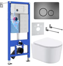 Унитаз подвесной Roxen Simple Compact в комплекте с инсталляцией StounFix Dual Fresh 6 в 1 963592 кнопка: оружейная сталь
