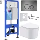 Унитаз подвесной Roxen Simple Compact в комплекте с инсталляцией StounFix Dual Fresh 6 в 1 963592 кнопка: оружейная сталь