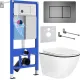 Унитаз подвесной Roxen Antares Black в комплекте с инсталляцией StounFix Dual Fresh 6 в 1 964862 кнопка: оружейная сталь