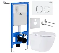 Унитаз подвесной Roxen Antares в комплекте с инсталляцией StounFix Dual Fresh 6 в 1 533395 кнопка: белый глянец