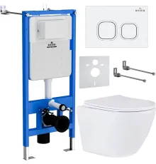 Унитаз подвесной Roxen Antares в комплекте с инсталляцией StounFix Dual Fresh 6 в 1 533395 кнопка: белый глянец