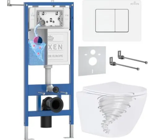 Унитаз подвесной Roxen Antares Tornado в комплекте с инсталляцией StounFix Dual Fresh 6 в 1 868640 кнопка: брашированное золото матовая