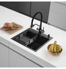 Кухонная мойка ARFEKA ECO AR мойка 500*500, коландер, дозатор BLACK DECOR MILLET GRAINS