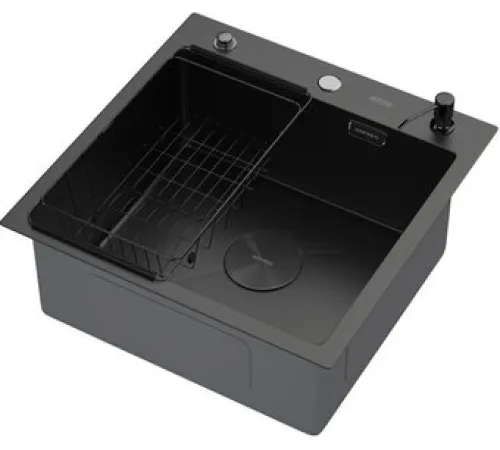 Кухонная мойка ARFEKA ECO AR мойка 500*500 POP-UP, коландер F, дозатор BLACK