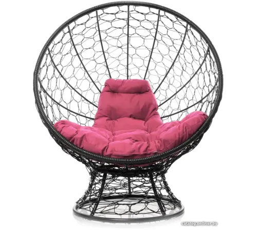 Кресло M-Group Кокос на подставке 11590408 черный ротанг/розовая подушка