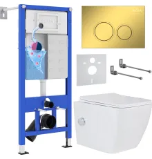 Унитаз подвесной Roxen Cube bidet в комплекте с инсталляцией StounFix Dual Fresh 6 в 1 968094 кнопка: золото глянцевое