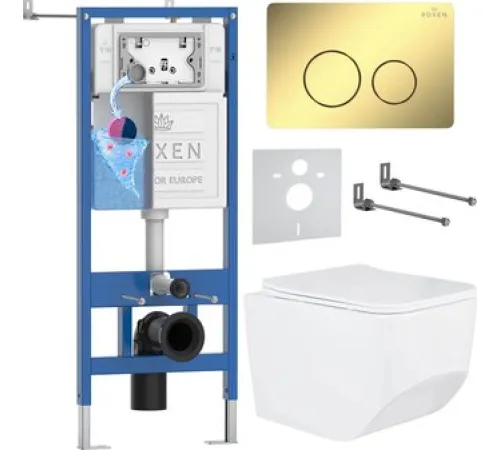 Унитаз подвесной Roxen Boro в комплекте с инсталляцией StounFix Dual Fresh 6 в 1 868473 кнопка: золото глянцевая