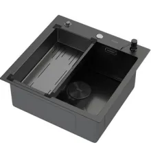 Кухонная мойка ARFEKA Eco AR мойка 500*500 POP-UP, коландер G, дозатор BLACK DECOR VOLCANIC ROCK