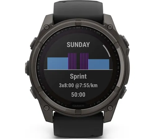 Умные часы Garmin Fenix 8 Solar, Sapphire 51мм титановый угольно-серый с DLC-покрытием и черным ремешком