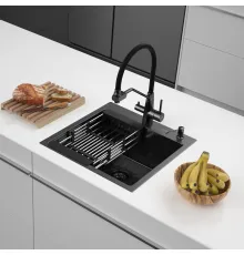 Кухонная мойка ARFEKA ECO AR мойка 500*500, коландер, дозатор BLACK DECOR VOLCANIC ROCK