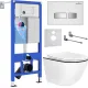 Унитаз подвесной Roxen Antares Black в комплекте с инсталляцией StounFix Dual Fresh 6 в 1 964909 кнопка: белое стекло