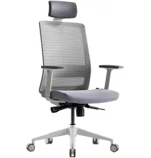 Офисное кресло Bestuhl S30 White Pl с подголовником и рег. подлокотником черная сетка/серая ткань