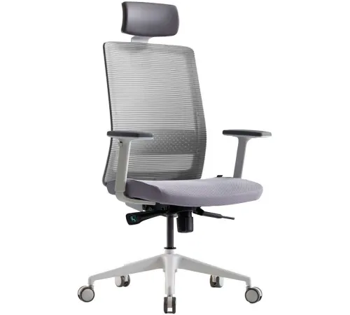 Офисное кресло Bestuhl S30 White Pl с подголовником и рег. подлокотником черная сетка/серая ткань