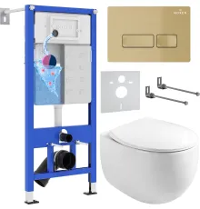 Унитаз подвесной Roxen Egg в комплекте с инсталляцией StounFix Dual Fresh 6 в 1 968085 кнопка: брашированное золото