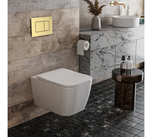 Унитаз подвесной Roxen Cube в комплекте с инсталляцией StounFix Dual Fresh 6 в 1 968469 кнопка: брашированное золото