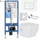 Унитаз подвесной Roxen Cube Tornado Bidet в комплекте с инсталляцией StounFix Dual Fresh 6 в 1 868531 кнопка: белый глянцевая