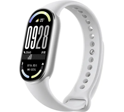 Фитнес-браслет Xiaomi Smart Band 10 M2459B1 серебристый, с белым силиконовым ремешком, международная версия