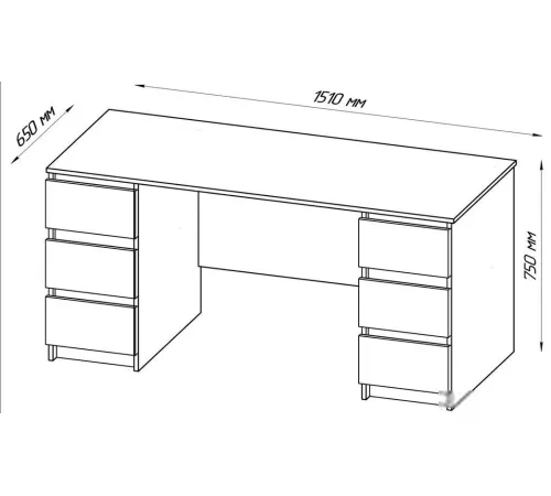 Стол Mio Tesoro Кастор 6 ящиков 151x65 2.03.06.040.1 белый