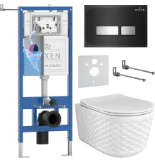 Унитаз подвесной Roxen Vine Tornado в комплекте с инсталляцией StounFix Dual Fresh 6 в 1 979025 кнопка: черный глянцевый