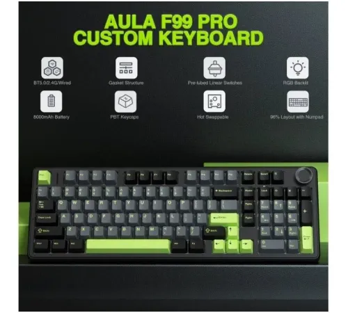 Клавиатура AULA F99 Pro черный/белый/зеленый, Leobog Star Vector