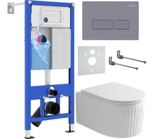 Унитаз подвесной Roxen Royal Matt в комплекте с инсталляцией StounFix Dual Fresh 6 в 1 968226 кнопка: серый бетон