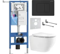 Унитаз подвесной Roxen Antares Tornado Long в комплекте с инсталляцией StounFix Dual Fresh 6 в 1 868452 кнопка: черный глянцевая