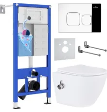 Унитаз подвесной Roxen Antares Bidet в комплекте с инсталляцией StounFix Dual Fresh 6 в 1 942567 кнопка: хром глянец