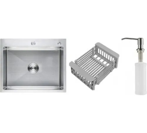 Кухонная мойка Schtoff Best Premium Silver 6050 + коландер KR-1 GREY + дозатор SD-1 SILVER