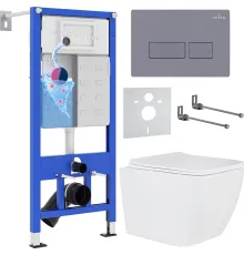 Унитаз подвесной Roxen Cube в комплекте с инсталляцией StounFix Dual Fresh 6 в 1 966775 кнопка: серый гранит