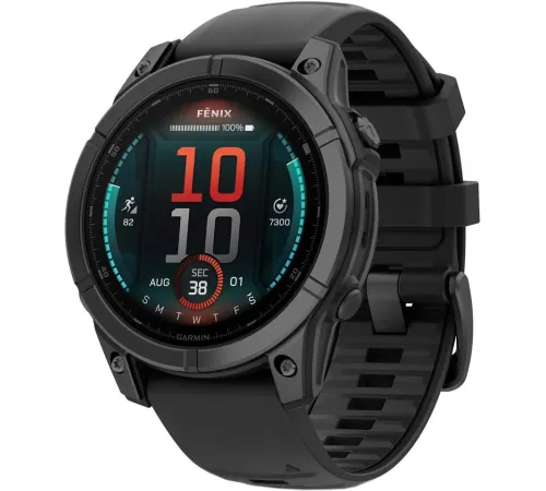 Умные часы Garmin Fenix E 47мм серая сталь, черный силиконовый ремешок