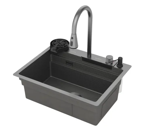 Кухонная мойка Roxen Stage Plus 560250-60-BS многофункциональная 8 в 1 60*48/текстурный графит