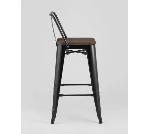 Стул Stool Group Tolix Wood со спинкой YD-H765E-W LG-01 черный глянцевый/темное дерево