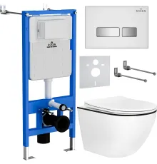 Унитаз подвесной Roxen Antares Black в комплекте с инсталляцией StounFix Dual Fresh 6 в 1 964909 кнопка: белое стекло