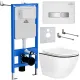 Унитаз подвесной Roxen Antares Black в комплекте с инсталляцией StounFix Dual Fresh 6 в 1 964909 кнопка: белое стекло
